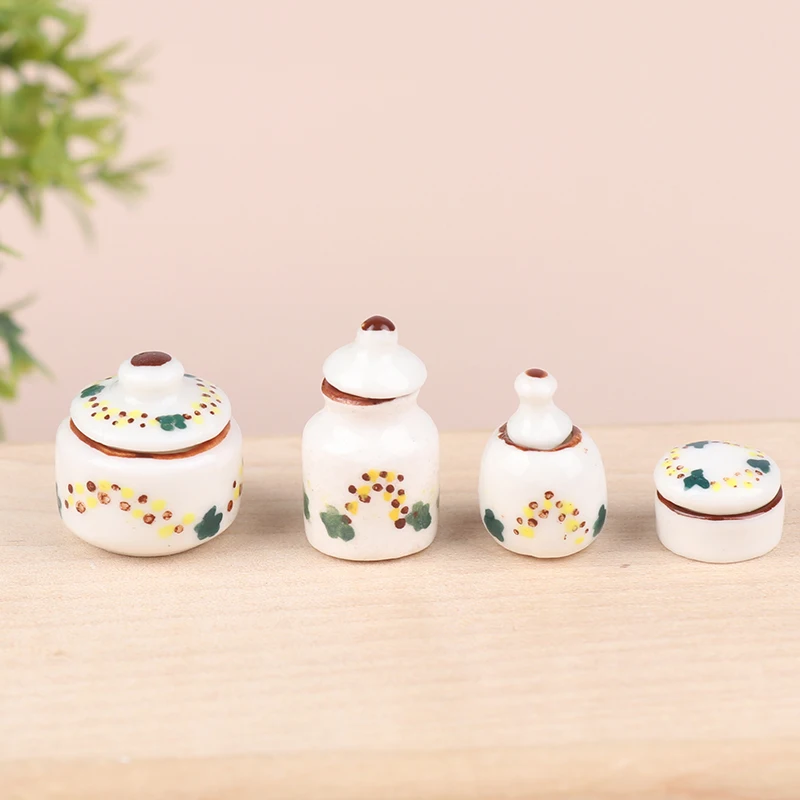 Dollhouse Miniature Ceramic Can Seasoning Can Storage Jar Kitchen Model Decor Toy Doll House Accessories
