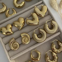Stainless Steel Smooth Round Tube Chunky Hoop Earrings for Women Glossy Gold Plated Heart Geometric Threaded Ear Hoops Jewelry 1