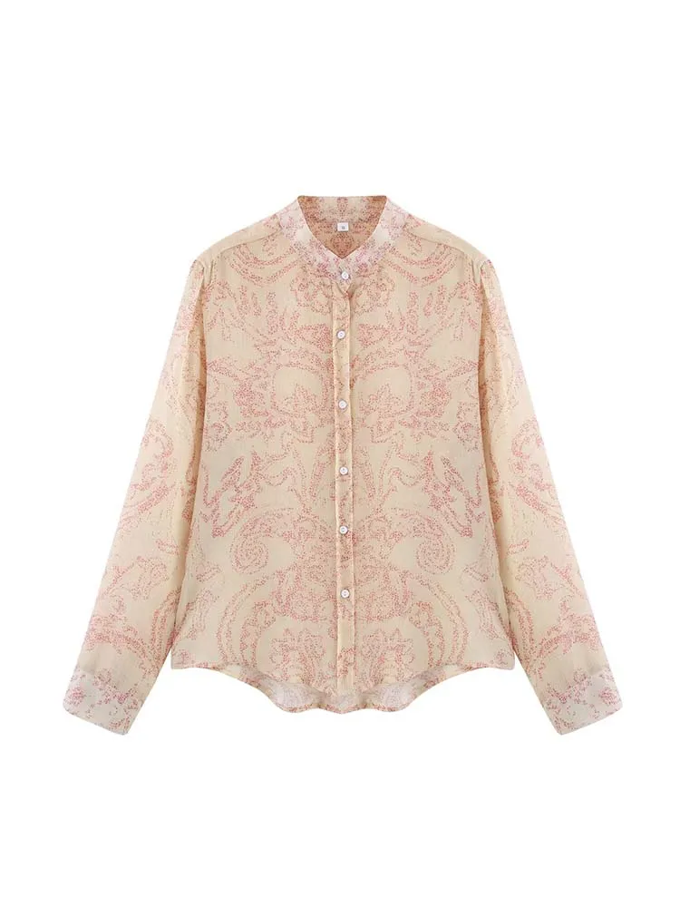 Women's Vintage Print Chiffon Loose Long Sleeve Blouse