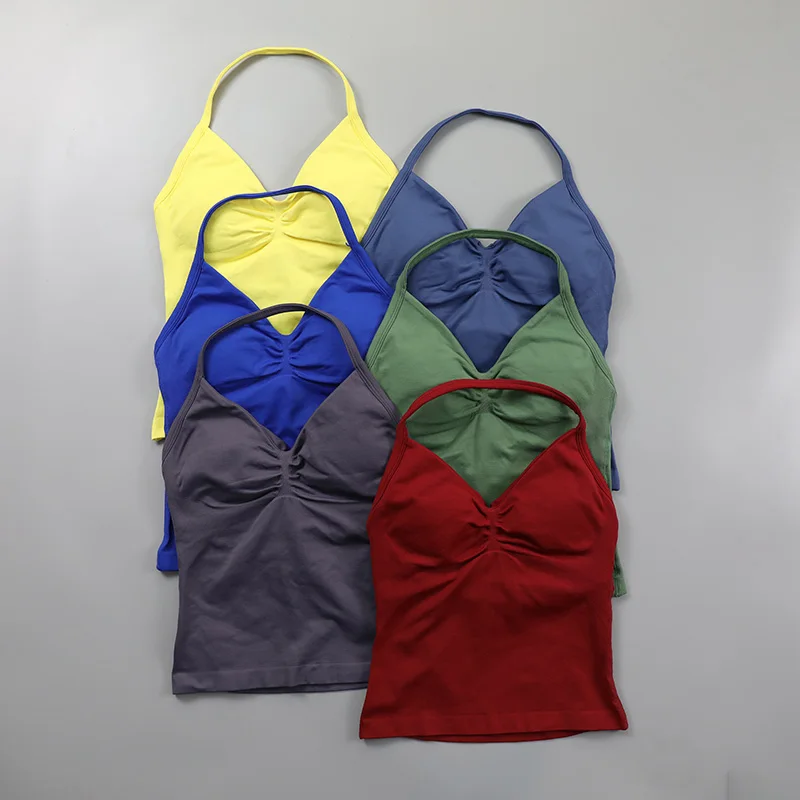 Impact Longline Strappy Top Women Seamless Yoga Tank Tops Ruched Backless Gym Clothes Workout Sleeveless Shirts With Buit In Bra 2
