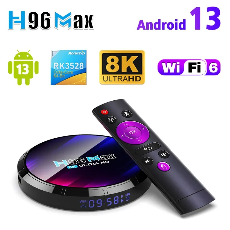 Android TV Box H96MAX RK3528 4GB RAM 64GB ROM Android Box obsługuje 2.4G/5.8G WiFi6 BT5.0 4K Video Set Top TV Box