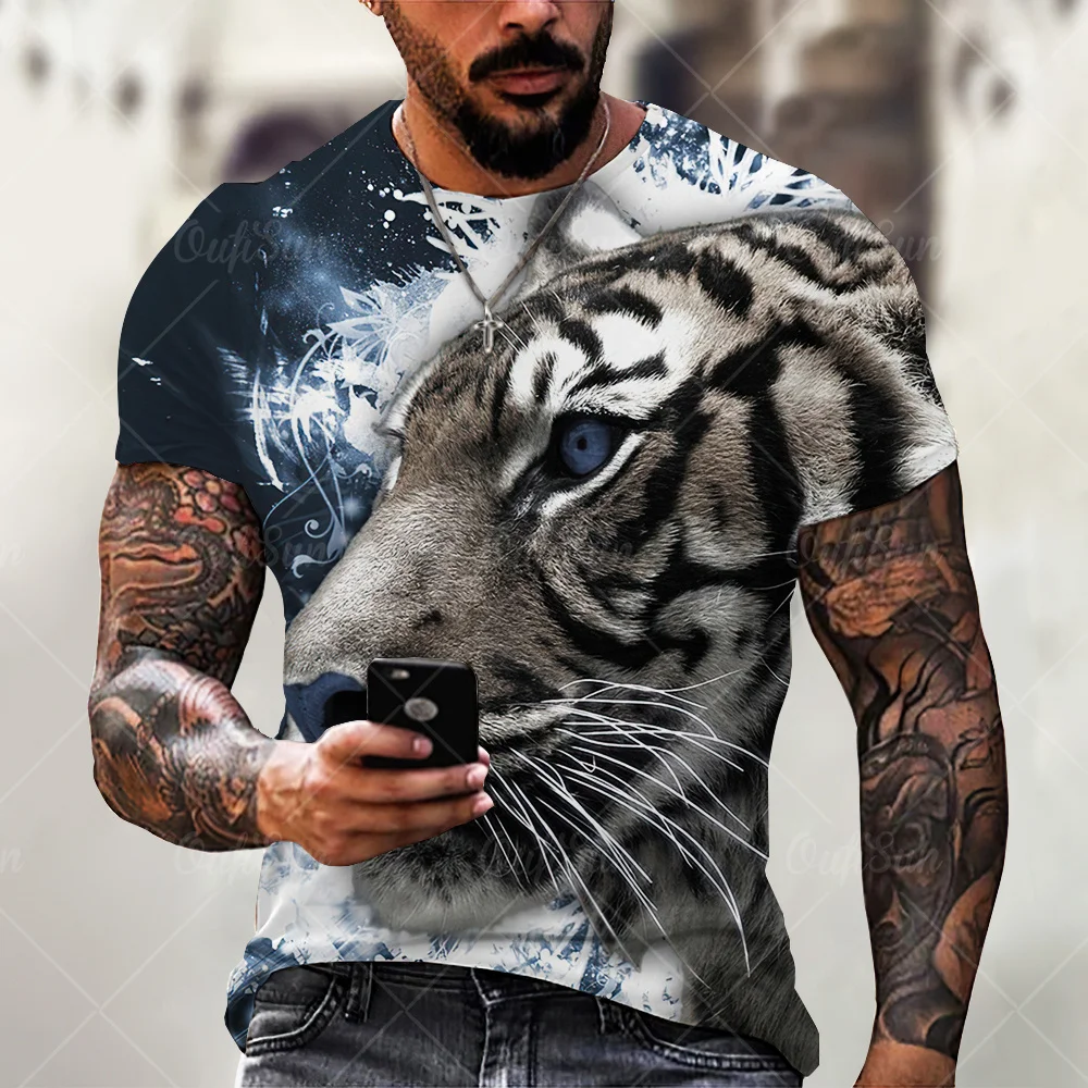Summer Men's 3D Lion Printed T Shirt Fashion Casual Oversized Short-sleeved Loose Comfort Round Neck Sports Jersey New XXS-6XL |