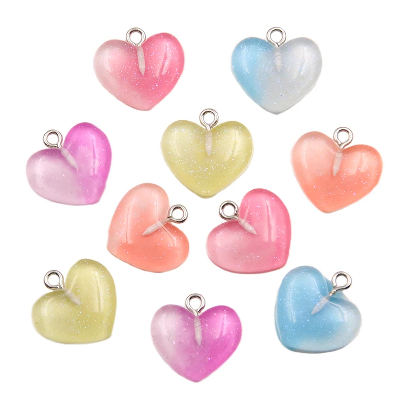 10pcs/pack 17*18mm Bling Heart Pink Color Resin Charms Earring