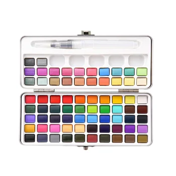 Set di Colori ad Acquerello Solidi da 50/72/90/100/128 Colori, Kit Portatile per Principianti, Pigmenti Professionali con Pennello per Dipingere