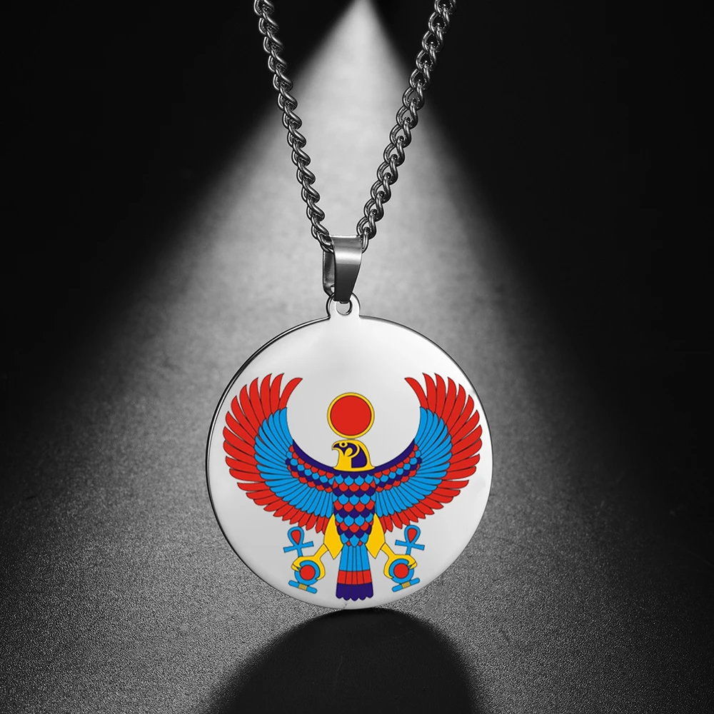 Dawapara Pharaonic Horus Halskette Winged Sun Disk Horus Falcon Halskette Antiker ägyptischer Wächter Amulett Edelstahlschmuck – Detail 12