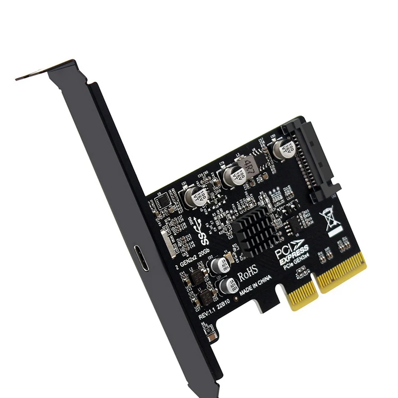 

2X USB PCIE Card Type C PCI-Express 4X To USB 3.2 Gen 2X2 (20Gbps) ASM3242 Chipset For Windows 8/10/Linux