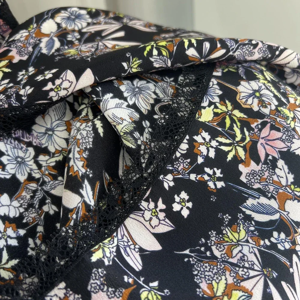 Summer casual plant printed silk camisole dress new women's lace patchwork V-neck floral sleeveless long dress