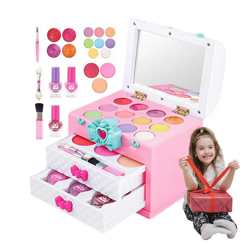 

Kids Makeup Kit For Girl Kids Washable Makeup Playset Makeup Playset With Beauty Salon Cosmetic Case Portable Dress-Up Make Up