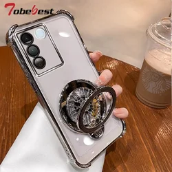 Shockproof Transparent Plating Gyro Phone Holder Case - Premium Protective Cover for Enhanced Safety and Style (Silver)