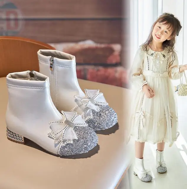 

Autumn Winter Children Fashion Boots Girls Plush Snow Boots Kids Non-Slip Bowknot Short Leather Boots Kids Casual Shoes Sneakers