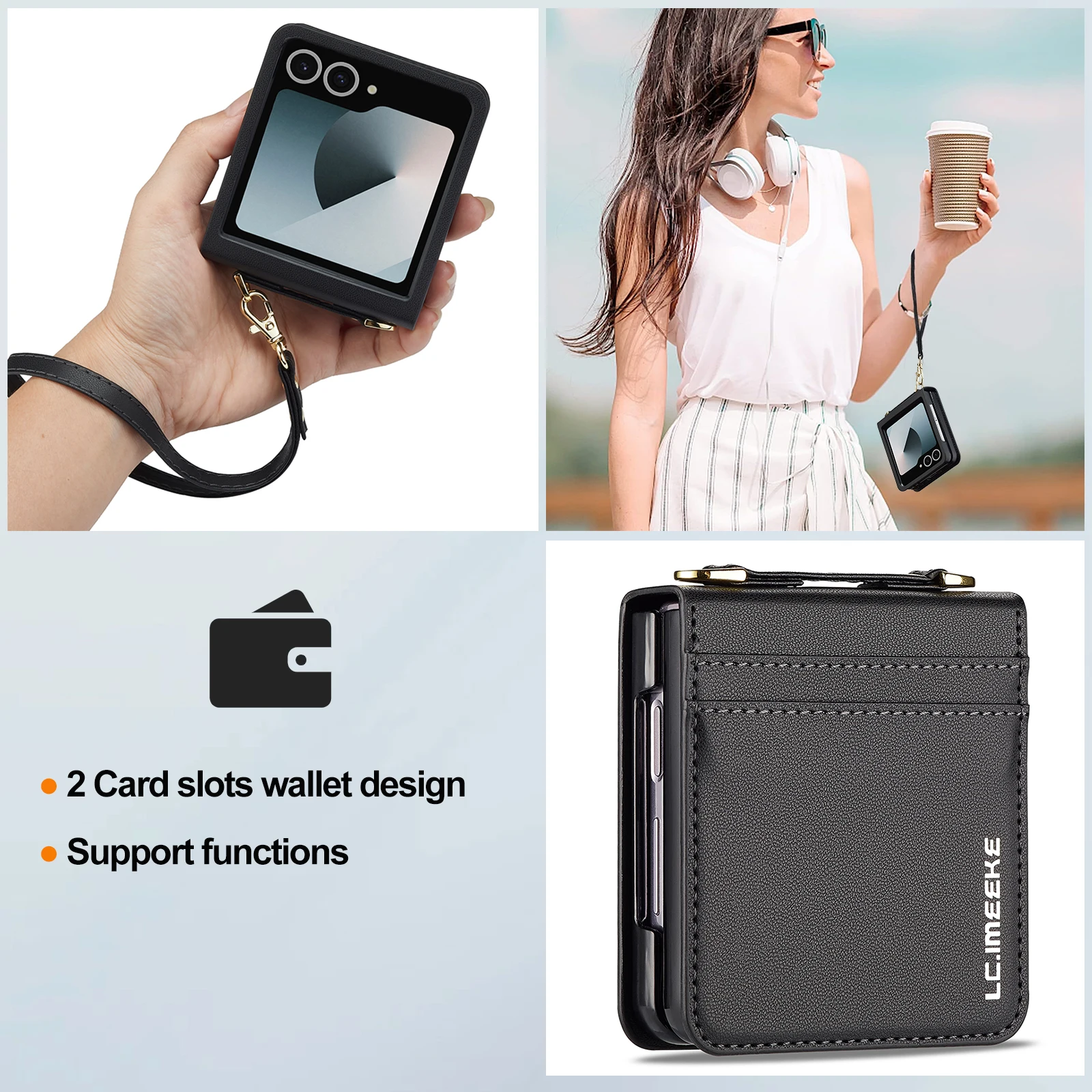 Luxuriöse Leder-Handyhülle für Samsung Galaxy Z Flip 7, FE 6, 5, 4, 3, weiche, schlanke Riemenhalterung, modische Damen-Abdeckung – Detail 22