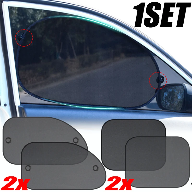 2x Universal Car Front Side Window Sunshade Covers UV Protect Mesh Curtain  Black