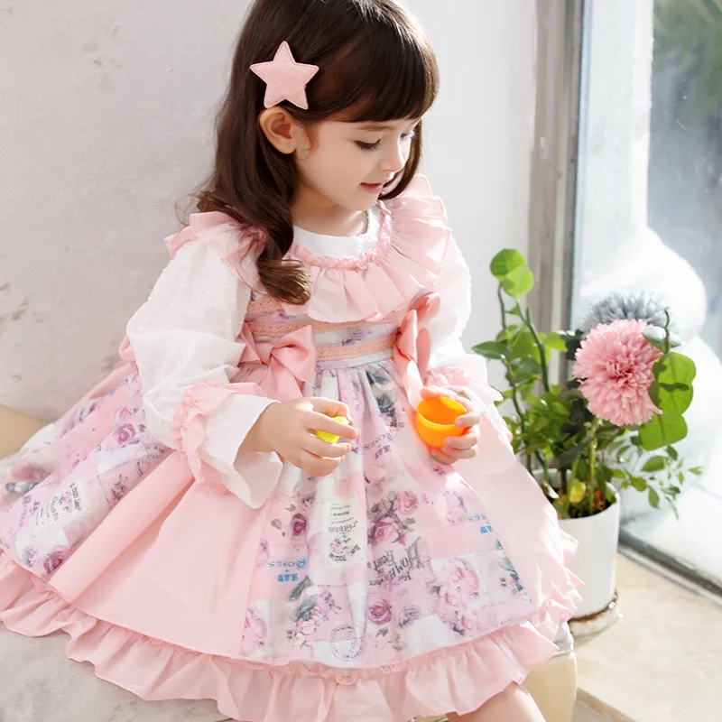 

Spring Spanish Princess Dress Suit Girl Dress Long Sleeve Pink Children Lolita Dress Kids Dresses for Girls Ball Gown Eid Dress