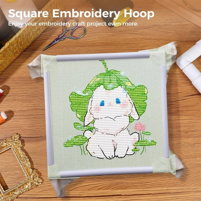 17 X 17 Plastic Cross Stitch Frame Square Embroidery Hoop White DIY Sewing  Tools Sewing Hoop Handhold Craft Clip Embroidery Snap Frame Hoop for Cross