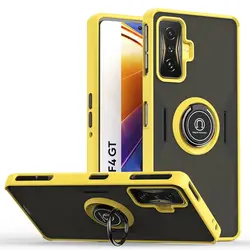Shockproof Magnetic Ring Holder Case - Hard Protective Cover for Poco & Xiaomi Devices (Yellow)