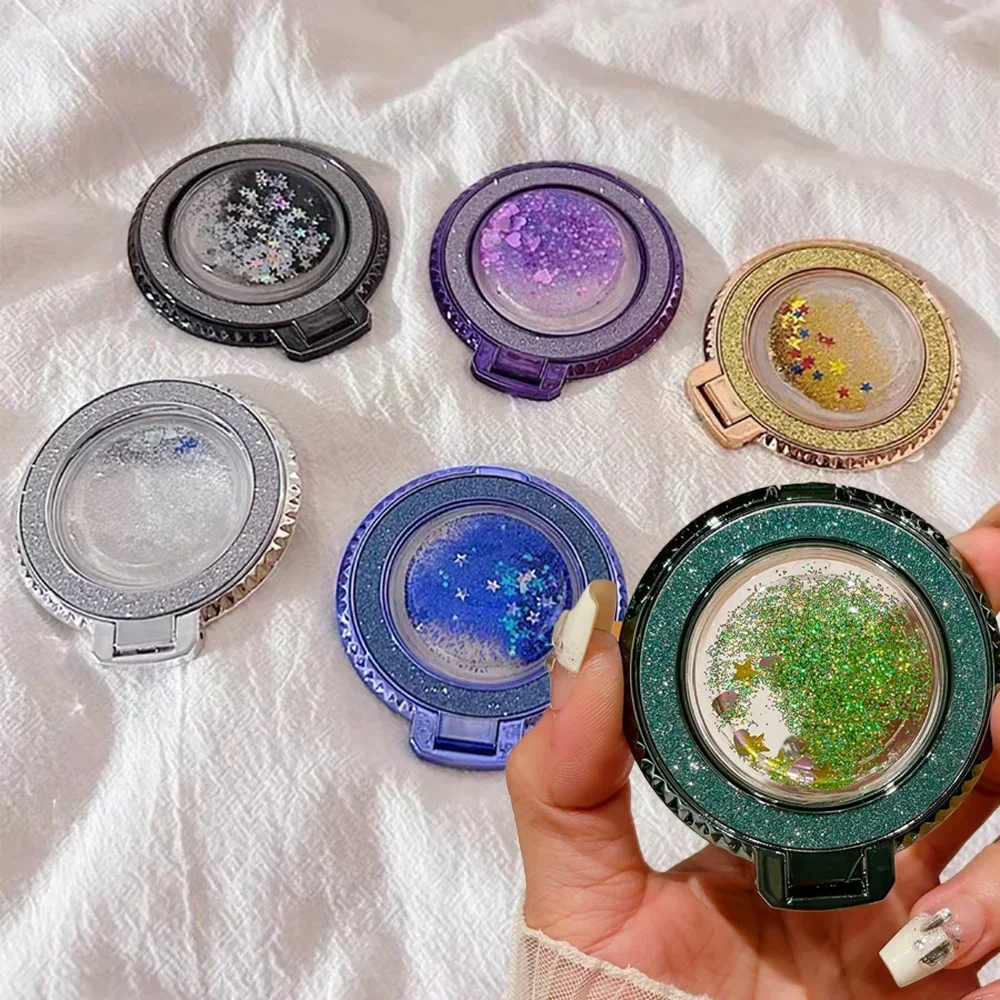 Fashion Glitter Bling Quicksand Plating Finger Ring Holder Stand Grip 360 Rotating For Mobile Phone Back Sticker Socket Bracket