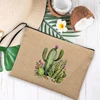 Cactus Print Linen Bag Women Makeup Bags Summer Outdoor Beach Handbags Female Cosmetic Storage Pouch Travel Wash Organizer Gifts 3