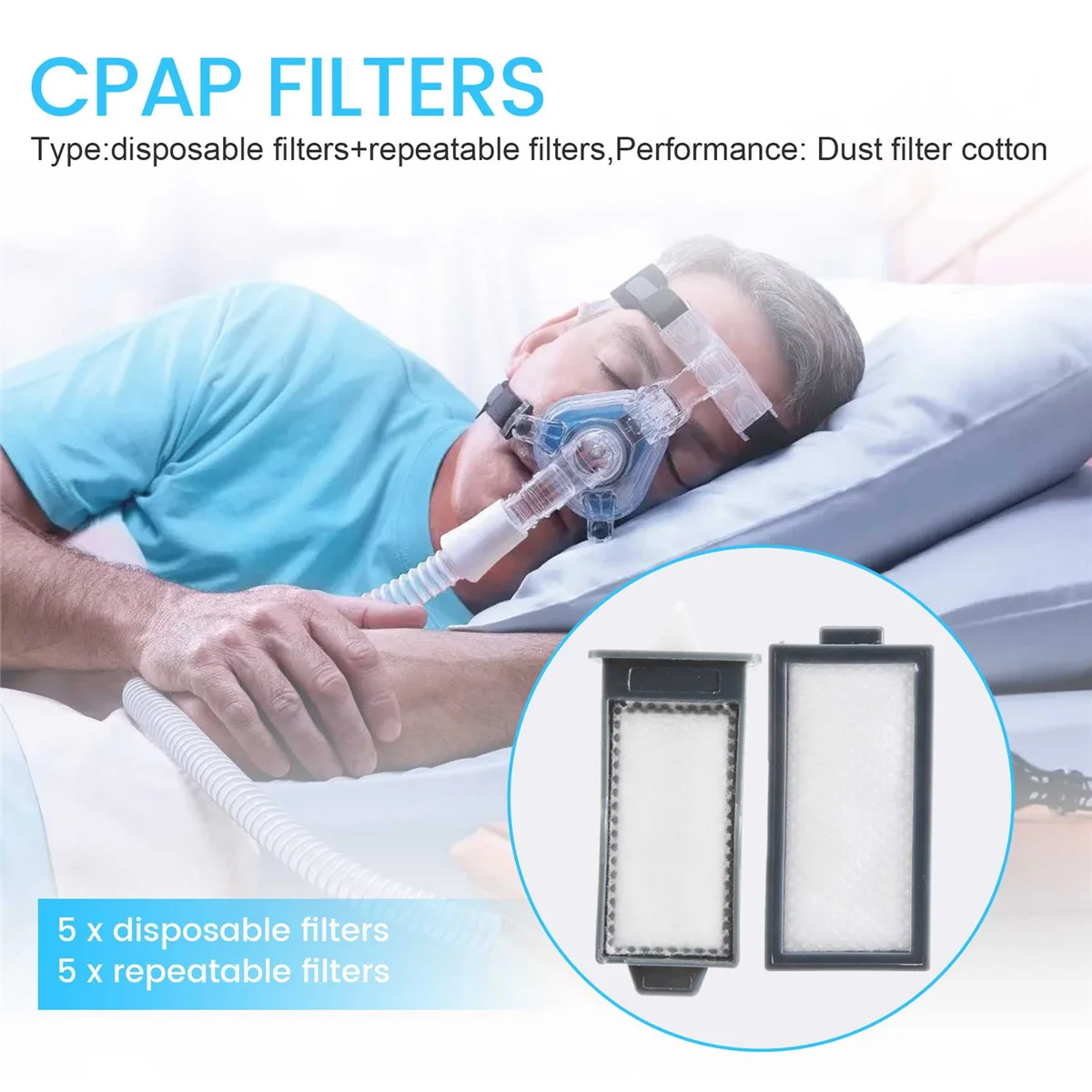 Philips Respironics Dreamstation 2 CPAP 재사용 가능한 꽃가루 필터 및 일회용 초미세 필터용 최신 5세트