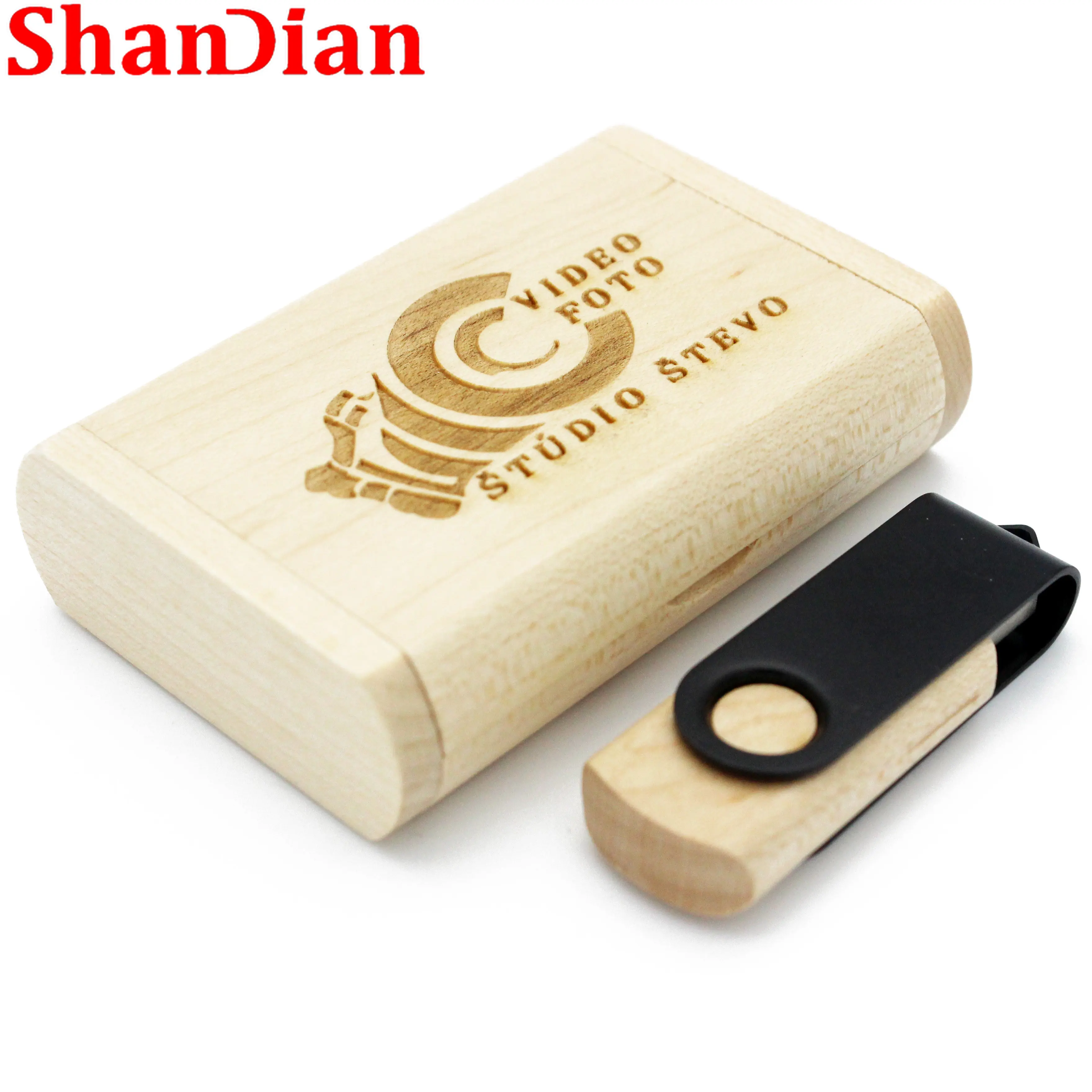 Shandian Wooden Rotating Usb  Flash Drive 64Gb 32Gb 16Gb 8Gb 4Gb Memory Stick Photography Wedding Gifts 1Pcs Free Custom Logo