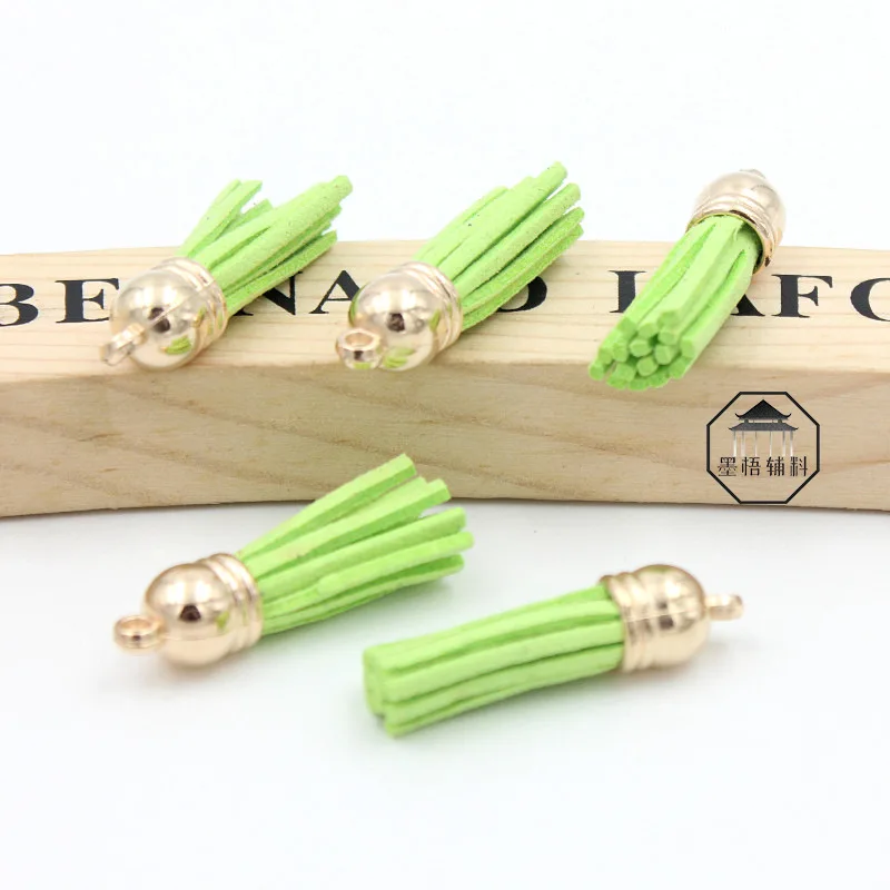 38mm 20-100pcs Gold Top Suede Faux Leather Tassles Fringe for DIY Keychain Jewelry