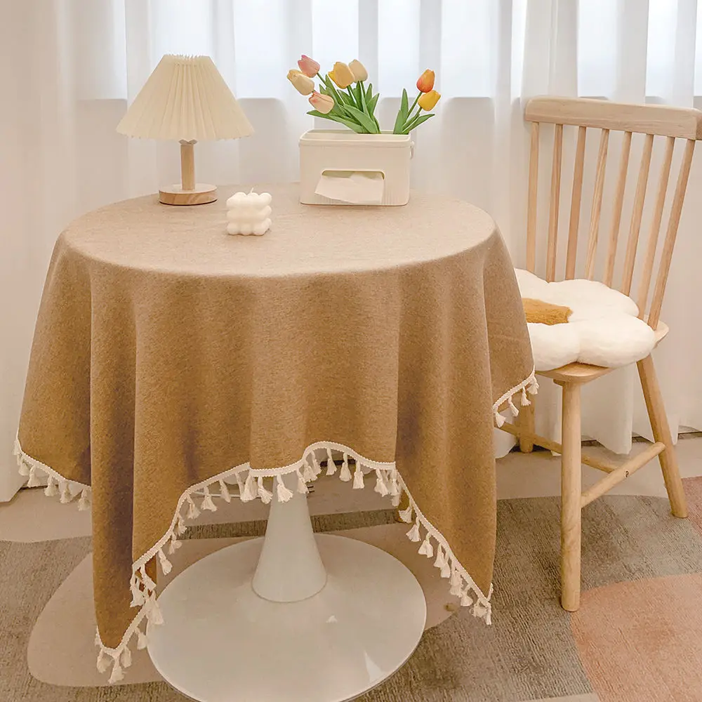 Rustic INS Tassels Tablecloth Cotton Linen Wedding Reception Table Cloth Bohemian Tea Table Dining Decoration