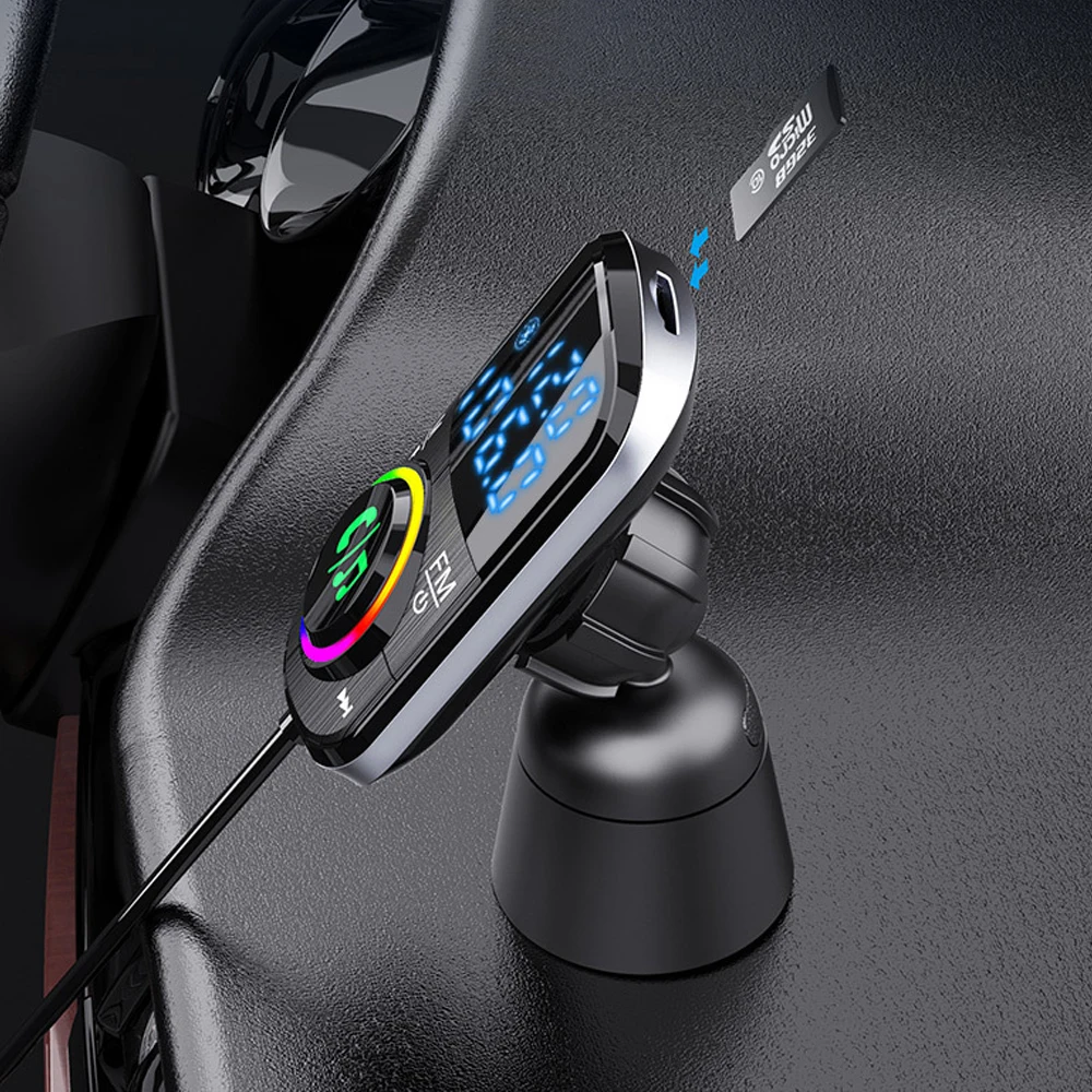 BC71 Car FM Transmitter Car Charger Bluetooth 5.0 QC 3.0 Fast Charge PD Charger MP3 Music Player Ambient Light TF Card