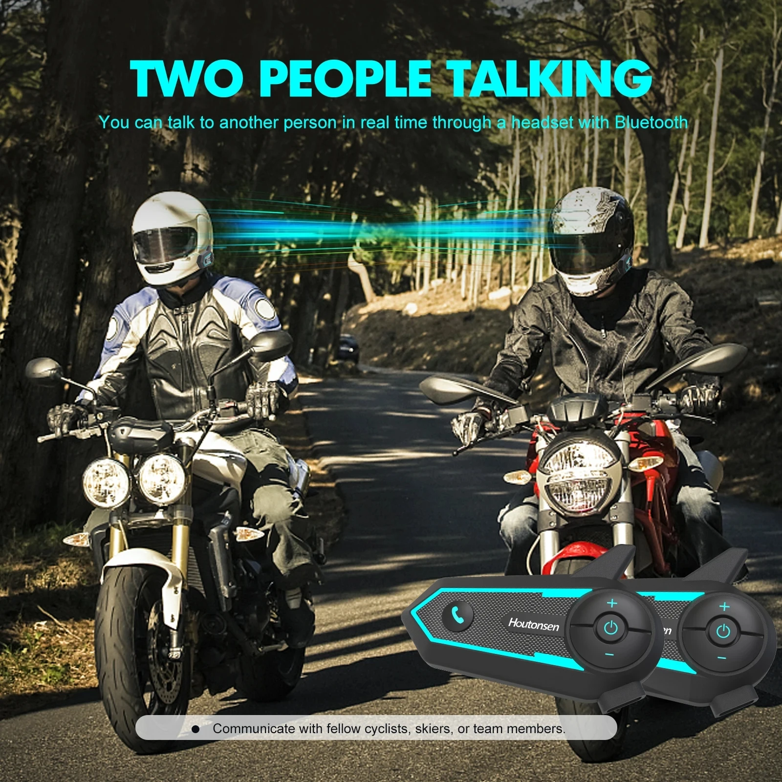 Houtonsen S6 Motorcycle Helmet Bluetooth Headset RGB Light Full-duplex Interphone IP67 Waterproof Hands-free For 2 Riders