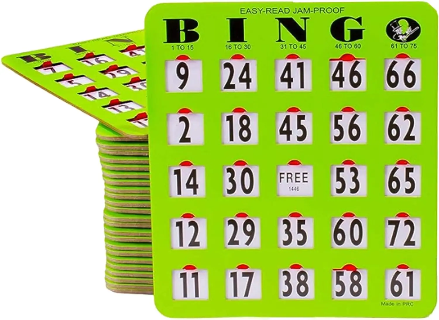Large Print Fingertip Bingo Cards with Sliding Windows - 50 Pack in Green Style