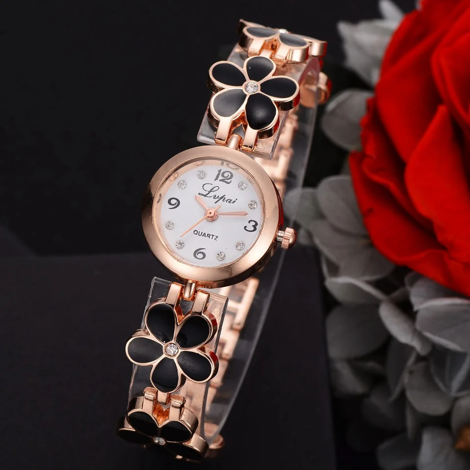 

LVPAI Marke Uhren Frauen Ganseblumchen Blume Gold Strass Armband Armbanduhr Madchen Kleid Frau Mode Klassische Uhr
