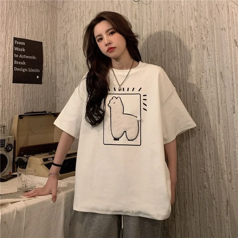 Short Sleeve T-shirts Women Cute Print Loose Summer Cozy