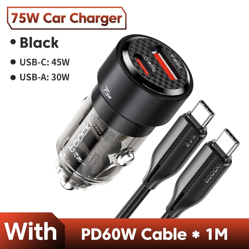 شاحن سيارة سريع من toki C 75W بمنفذ USB QC 59 W من...