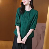 Summer New Crown Fashion Chiffon Top Women's Round Neck Short Sleeve Temperament Half Sleeve Popularity Small Shirt
