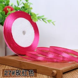 Gold Edged Single Face Satin Ribbon - 22m Roll, 6mm Width for Elegant Wedding and Gift Decoration (Rose)