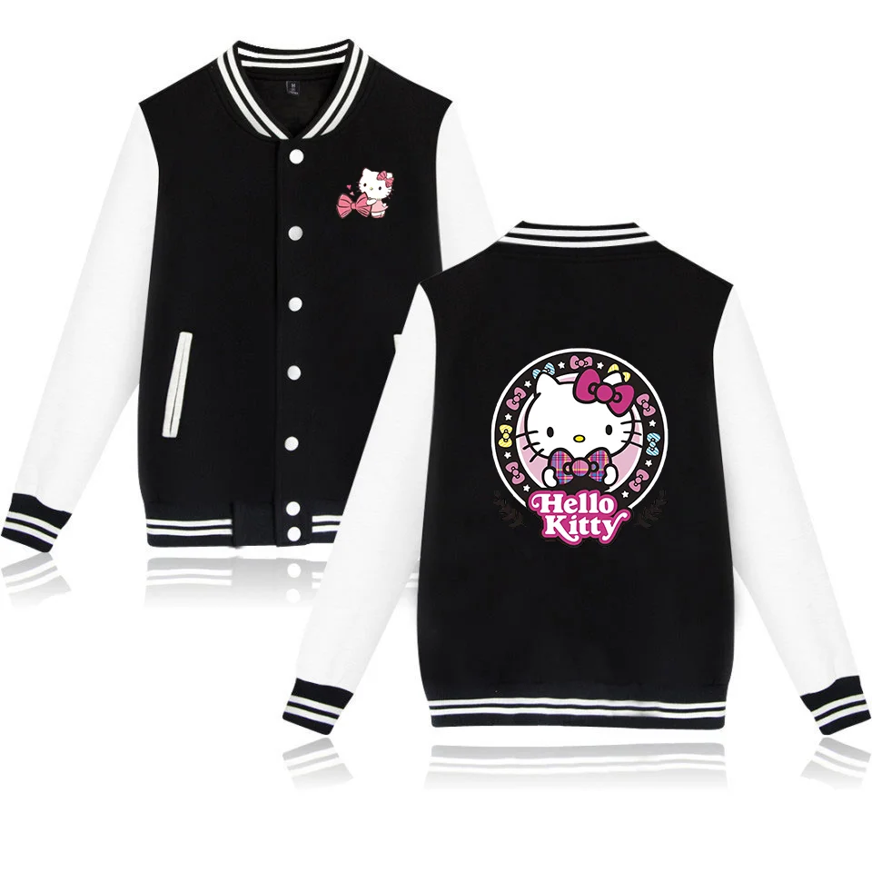thumbnail image 1 of Chaqueta bomber de Hello Kitty para mujer y hombre, chaqueta de béisbol de otoño, abrigo de estudiante, ropa de calle, chaqueta bomber de estilo universitario de estilo Harajuku, 1 of 5