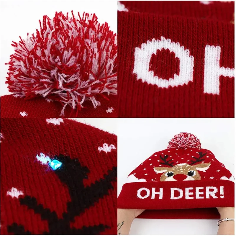 Christmas Hats With Led Light Christmas Light Up Sweater Knitted Beanie Xmas Hat for Adults Kids New Year's Decor