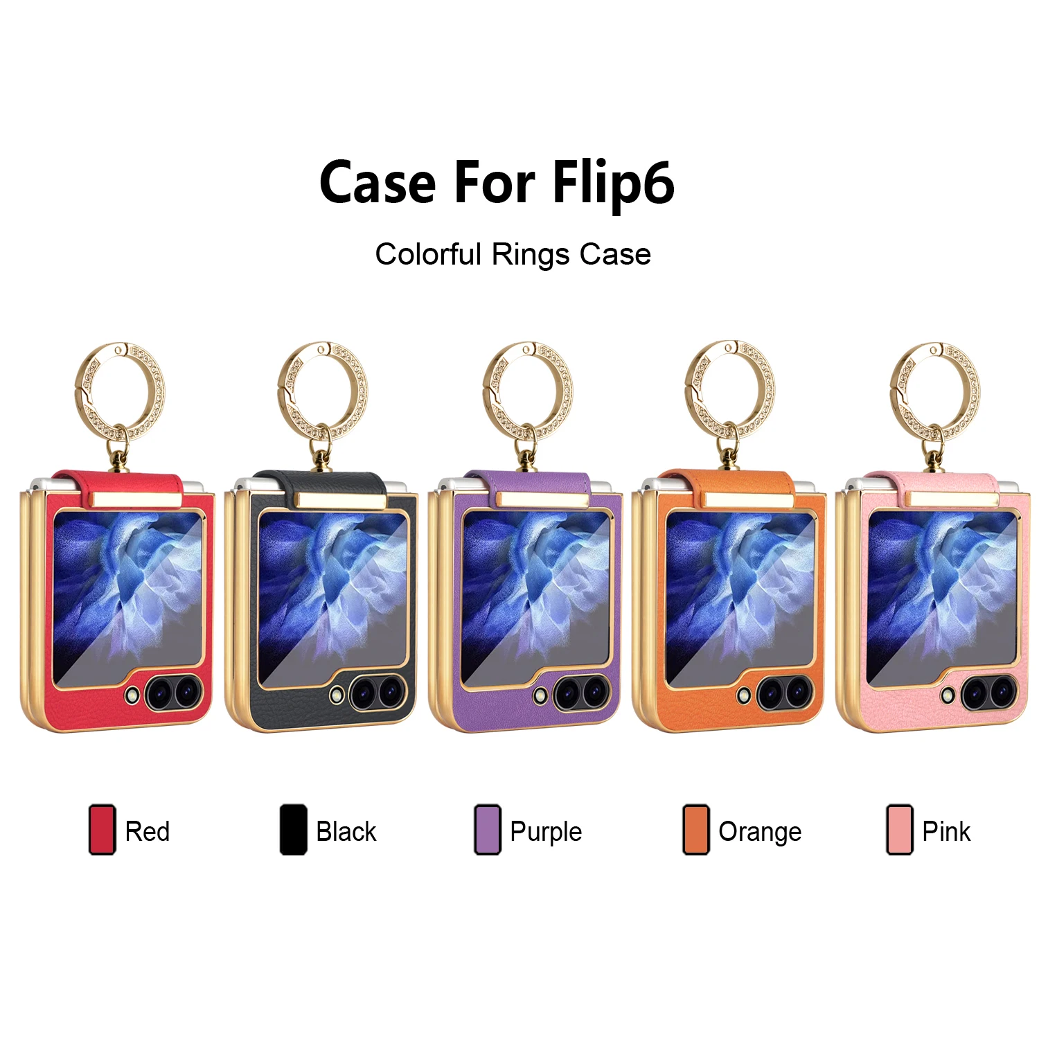 Luxurious Purple PU Leather Case with Finger Ring and Front Screen Protector