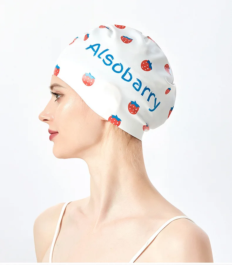 Cute Fruit Women Swimming Caps Waterproof High Elastic Silicone Swim Pool Bathing Hat for Adults Protect Ears Diving Hat 2