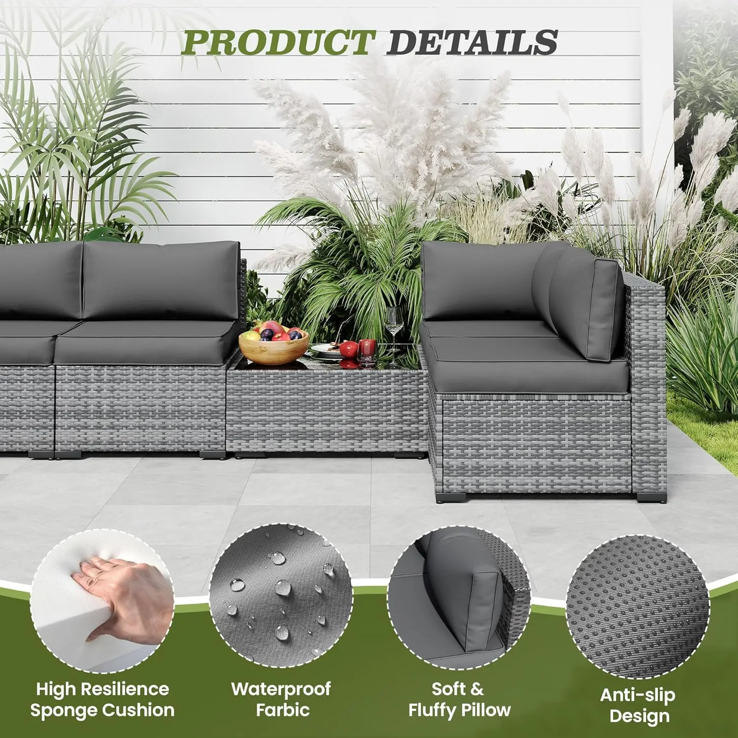 Outdoor Cushions for Patio Furniture Replacement, Patio Furniture Cushions, Patio Seat Cushions for Outdoor Sectional (Grey) 4