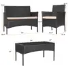 4 Pieces Patio Furniture Set Rattan Outside Furniture Wicker Sofa Garden Conversation Sets with Soft Cushion and Glass Table for 3