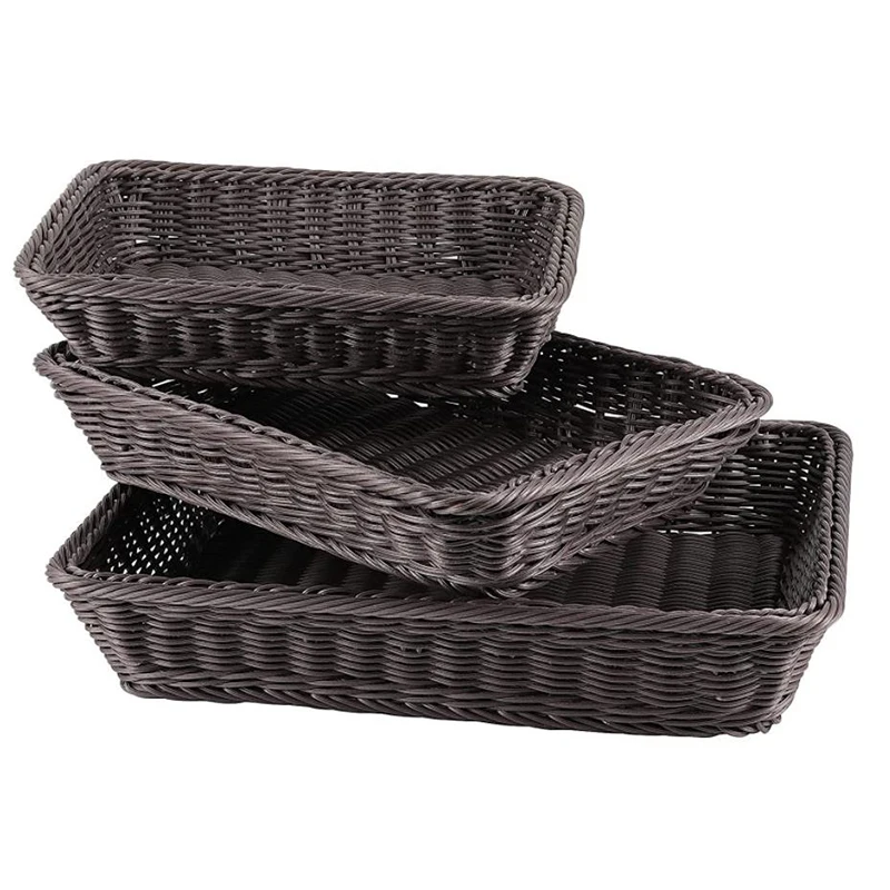 

HOT SALE 3 Pcs Wicker Bread Basket,Handmade Woven Basket,Tabletop Display Organizer Serving Baskets For Food Fruit Snacks Basket