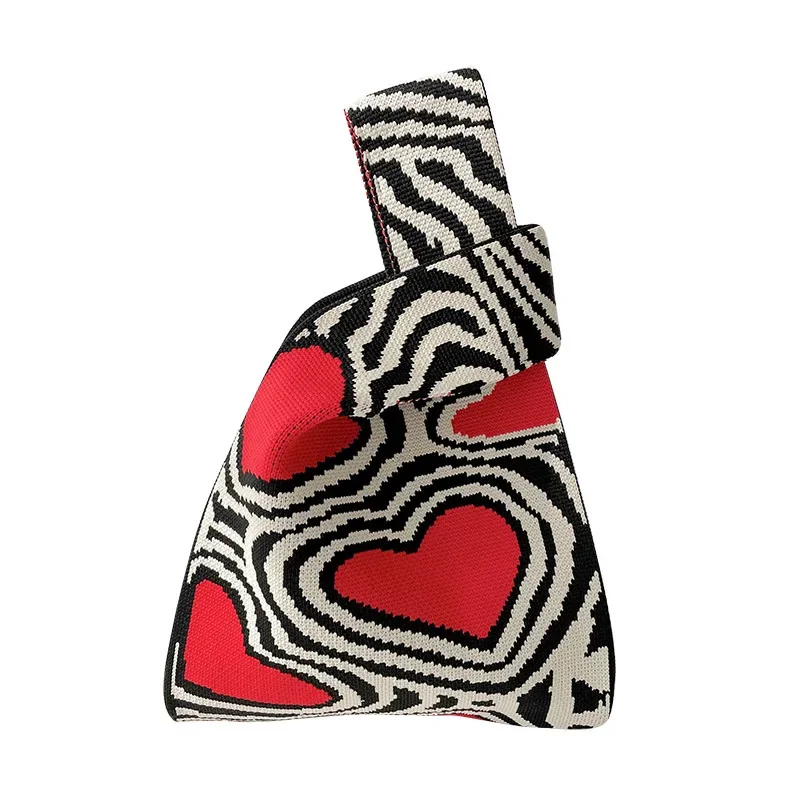 T-shirt bag, vest bag, trendy knit, contrasting heart, one-shoulder tote, handbag, versatile, large-capacity tote bag