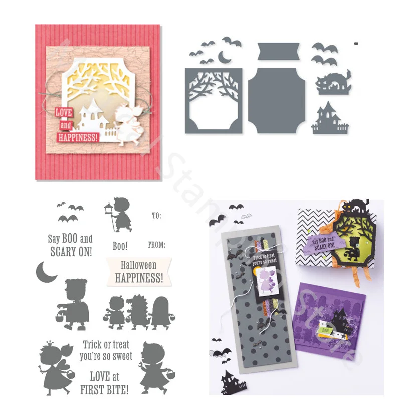 

2022 New Arrival Halloween Metal Cutting Die And Clear Stamps For DIY Scrapbooking Handmade Cards Decoration Photo Album Crafts