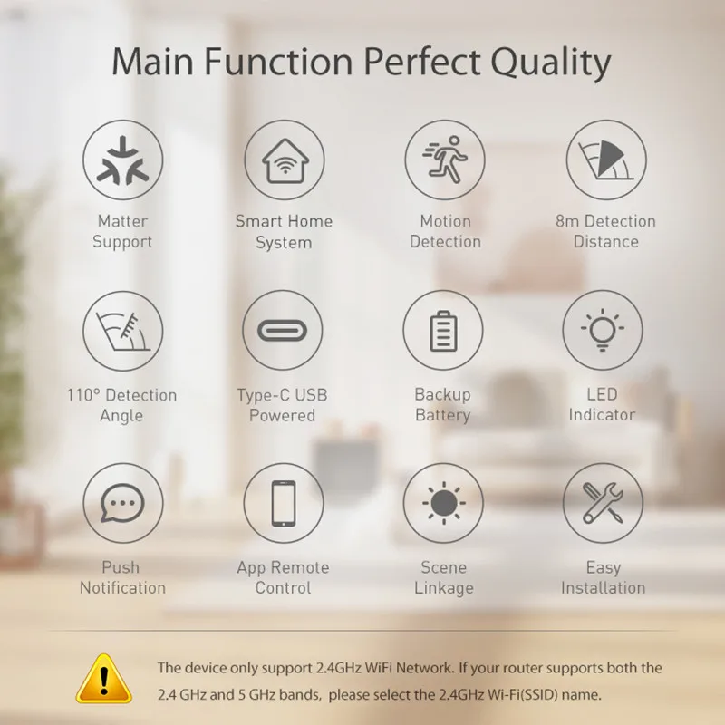 Tuya Matter Thread PIR Motion Detector Wireless Human Body Infrared Detector Wor