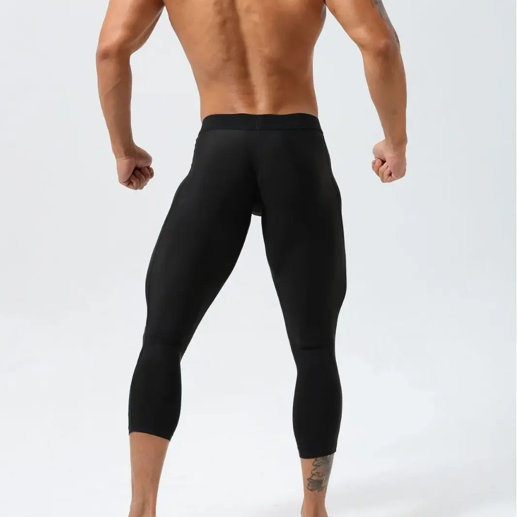 Gymbull Fitness Sweatpants Tight 3/4 Pants Men High Elasticity Nylon American Style Pants Skateboard Sports Long