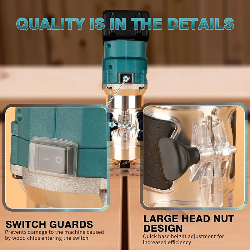 Wood router Electric Goddess Brushless Electric Hand Trimmer Cordless Wood Router Woodworking Engraving Slotting Tool for Makita 18V Battery