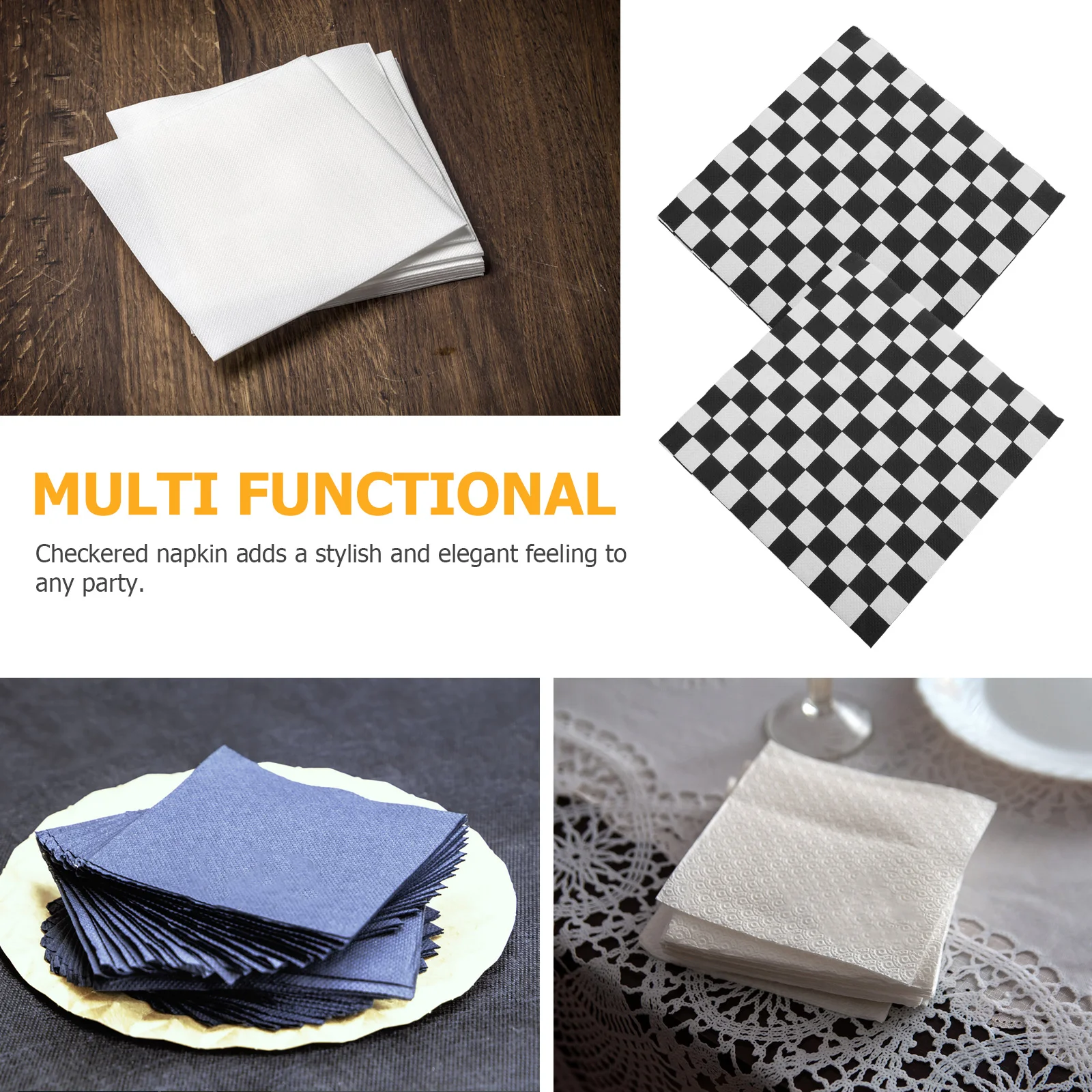 100 PCS Cocktail Napkins Black and White Checkered Dinner Decorate Guest Towels Racing Vanity Hand for Kitchen Party Baby