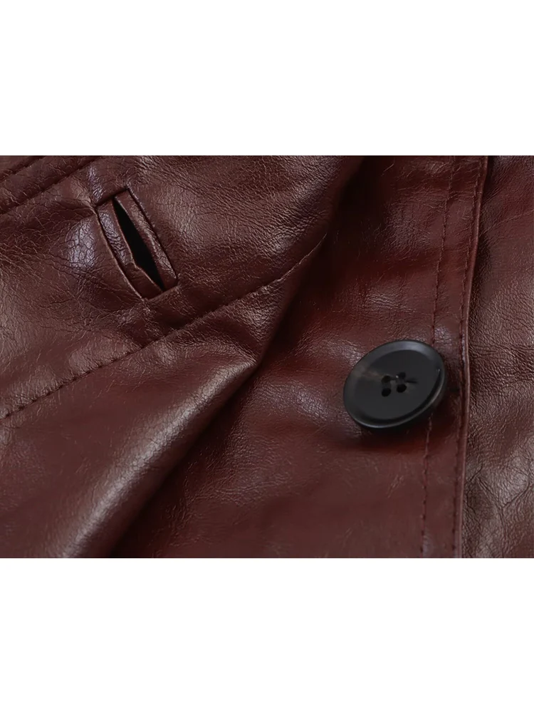 2025 Autumn Women's Leather Jackets Short Coat Fashion PU Solid Color Lapel Outerwear Casual Long Sleeves Loose Lady Tops