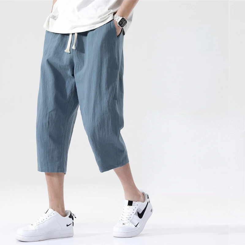 

2023 Summer New Fashion Cropped Pants Men Cotton Men Loose Harem Pants Men Casual Straight Boutique Pants