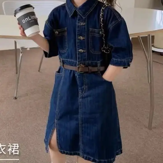 Spring summer baby children kids girl Belt denim casual cotton dresses Children's clothes