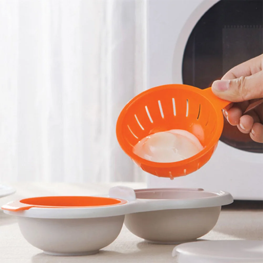Description Picture 4 of itemDraining Egg Boiler Double Cup Egg Boiler Microwave Eggs Poacher Round Double Innovative Kitchen Tools Stock Layer Egg Cooker
